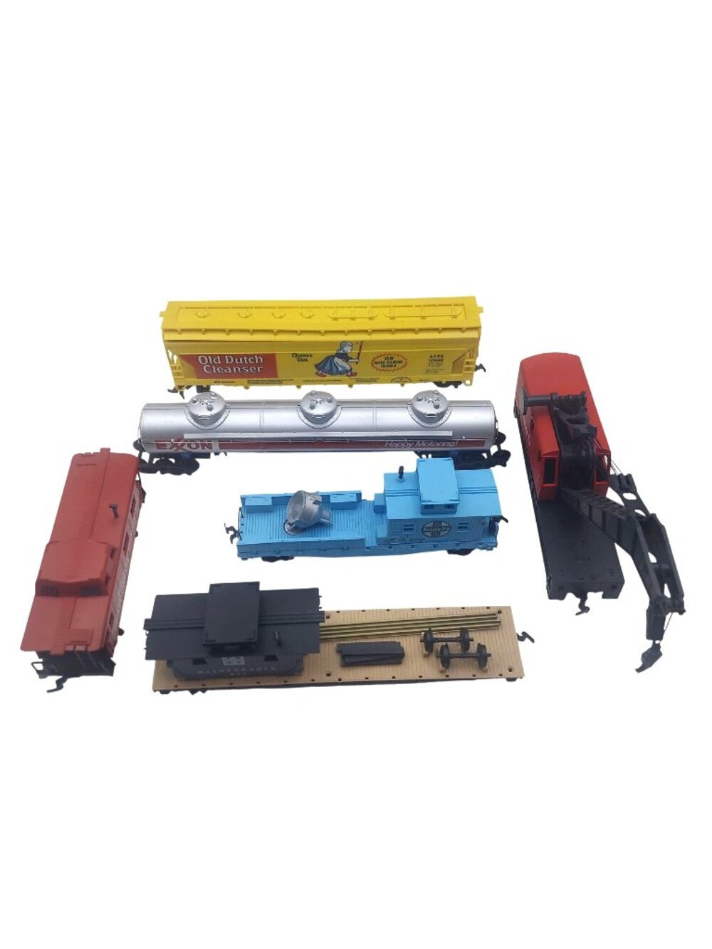 Tyco HO Scale Model Freight Train Cars Set Of 6 Caboose Exxon Santa Fe Old Dutch